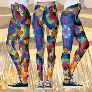Hex Mandala Blue Gult Red och Grönt Leggings