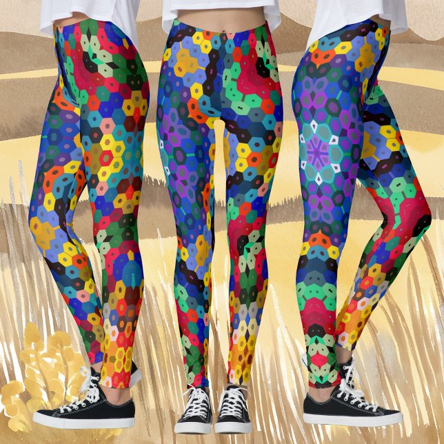 Hex Mandala Blue Gult Red och Grönt Leggings (Skapare uppladdad)