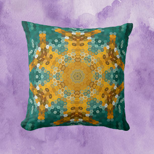 Hex Mandala Blue och Gult Kudde
