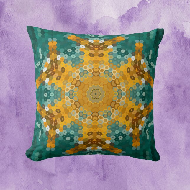 Hex Mandala Blue och Gult Kudde (Skapare uppladdad)