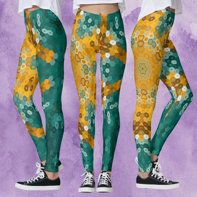 Hex Mandala Blue och Gult Leggings (Skapare uppladdad)