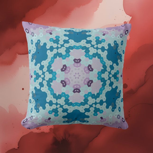 Hex Mandala Blue och Lila Kudde (Skapare uppladdad)