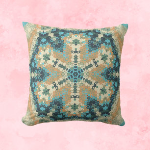 Hex Mandala Blue och Orange Kudde
