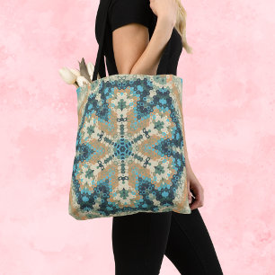 Hex Mandala Blue och Orange Tygkasse