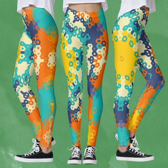 Hex Mandala Blue Orange och Gult Leggings (Skapare uppladdad)