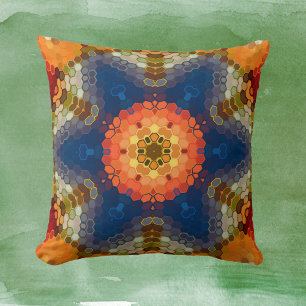 Hex Mandala Blue Orange och Red Kudde