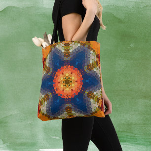Hex Mandala Blue Orange och Red Tygkasse