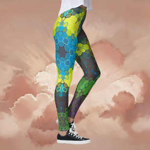 Hex Mandala Grönt Gult och Blue Leggings
