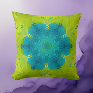 Hex Mandala Grönt och Blue Kudde