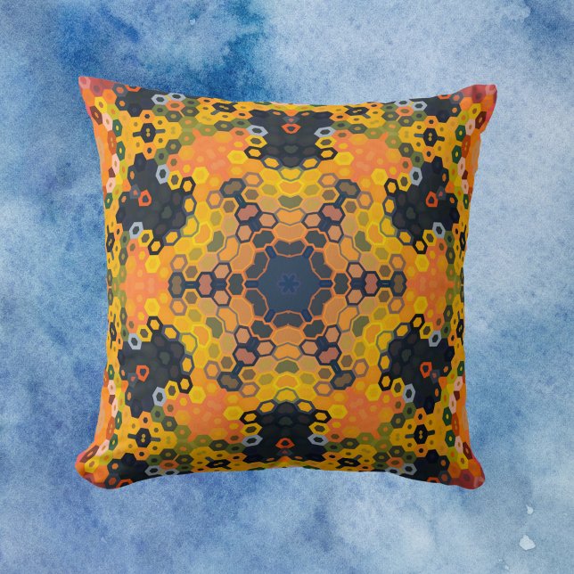Hex Mandala-Gult och Orange Kudde (Skapare uppladdad)