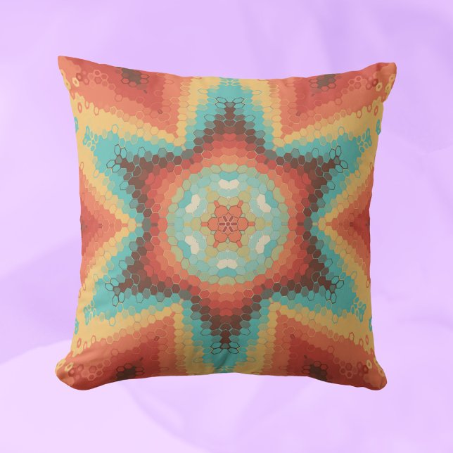 Hex Mandala Orange Blue och Gult Kudde (Skapare uppladdad)