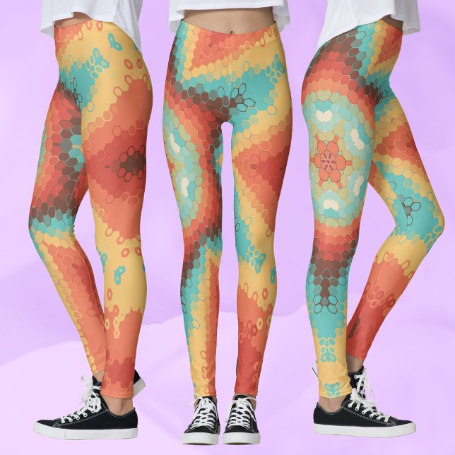 Hex Mandala Orange Blue och Gult Leggings (Skapare uppladdad)