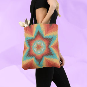 Hex Mandala Orange Blue och Gult Tygkasse