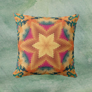 Hex Mandala Orange Blue och Rosa Kudde