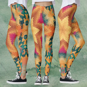 Hex Mandala Orange Blue och Rosa Leggings