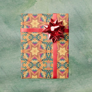 Hex Mandala Orange Blue och Rosa Presentpapper