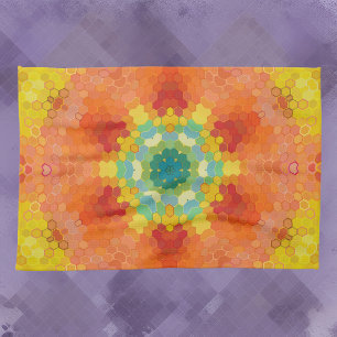 Hex Mandala Orange Gult Red och Blue Kökshandduk