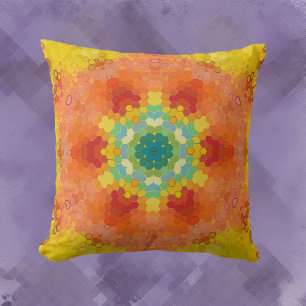 Hex Mandala Orange Gult Red och Blue Kudde