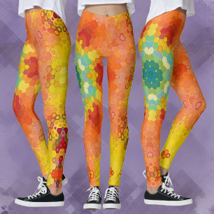 Hex Mandala Orange Gult Red och Blue Leggings