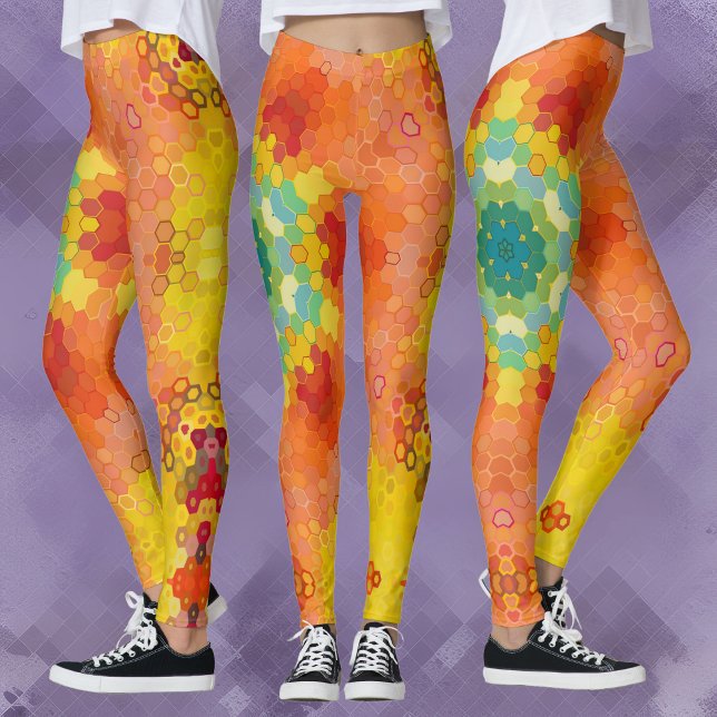 Hex Mandala Orange Gult Red och Blue Leggings (Skapare uppladdad)