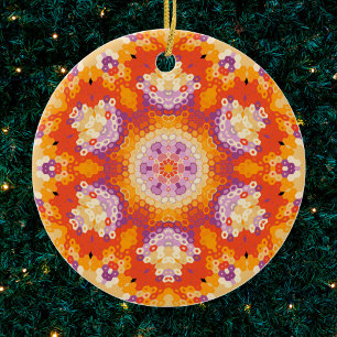 Hex Mandala Orange Lila and White Julgransprydnad Keramik