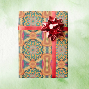 Hex Mandala Orange och Blue Presentpapper