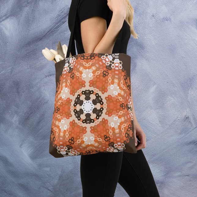 Hex Mandala Orange White och Brown Tygkasse (Skapare uppladdad)