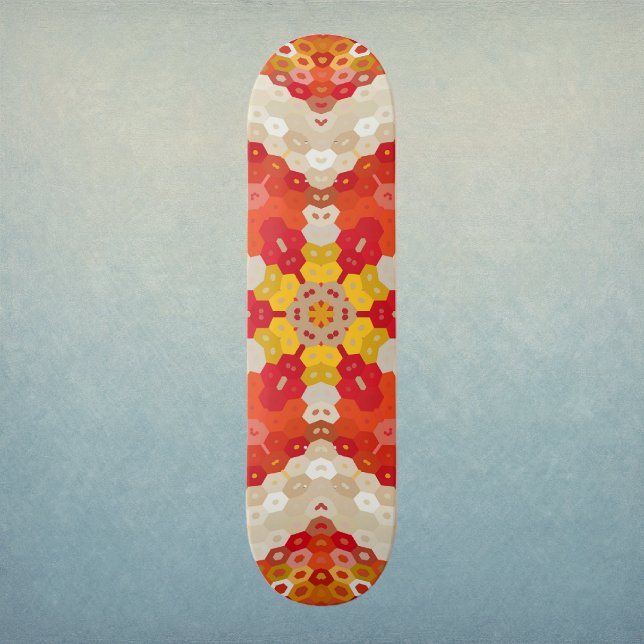 Hex Mandala Red and Yellow Mini Skateboard Bräda 18,5 Cm (Red and Yellow Hexagon Mandala Skateboard by Wormhole Orbital)