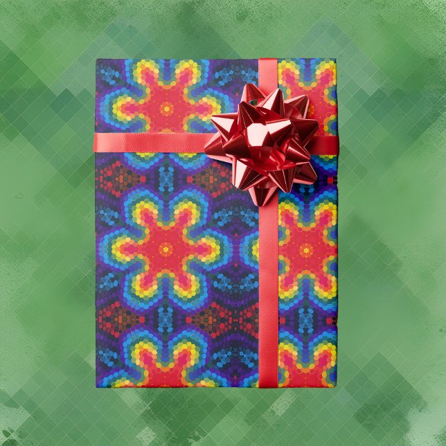 Hex Mandala Red Gult och Blue Presentpapper (Skapare uppladdad)