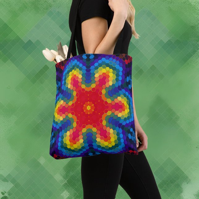 Hex Mandala Red Gult och Blue Tygkasse (Skapare uppladdad)