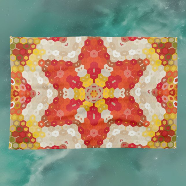 Hex Mandala Red och Gult Kökshandduk (Skapare uppladdad)