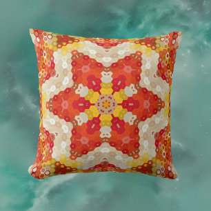 Hex Mandala Red och Gult Kudde