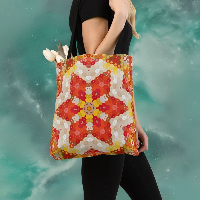 Hex Mandala Red och Gult Tygkasse (Skapare uppladdad)