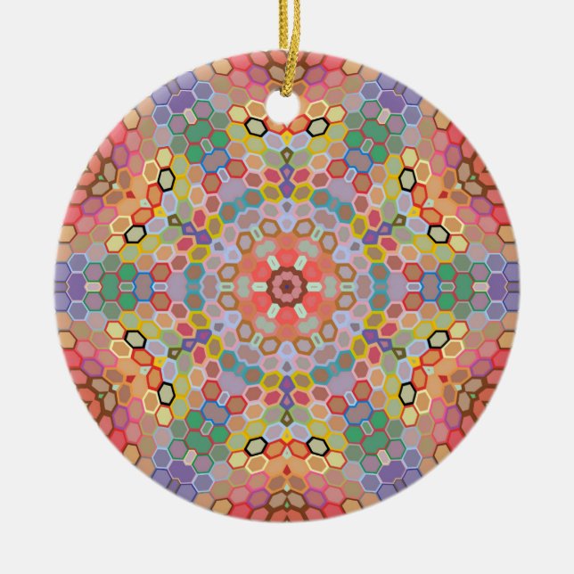 Hex Mandala Regnbåge Julgransprydnad Keramik (Framsidan)