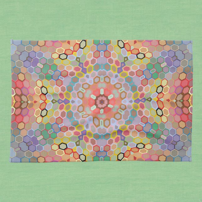 Hex Mandala Regnbåge Kökshandduk (Rainbow Hexagon Mandala Kitchen Towel by Wormhole Orbital)