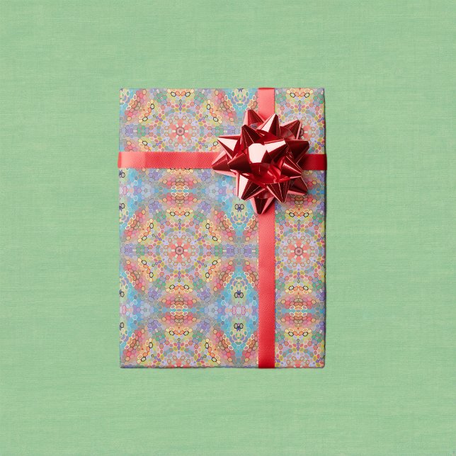 Hex Mandala Regnbåge Presentpapper (Rainbow Hexagon Mandala Wrapping Paper by Wormhole Orbital)