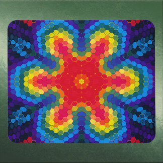 Hex Mandala Röd Gul och Blå Musmatta