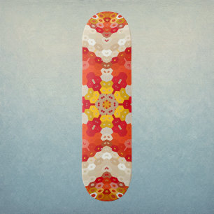Hex Mandala Röd och Gul Mini Skateboard Bräda 18,5 Cm
