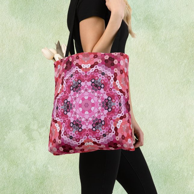 Hex Mandala Rosa Red and White Tygkasse (Skapare uppladdad)