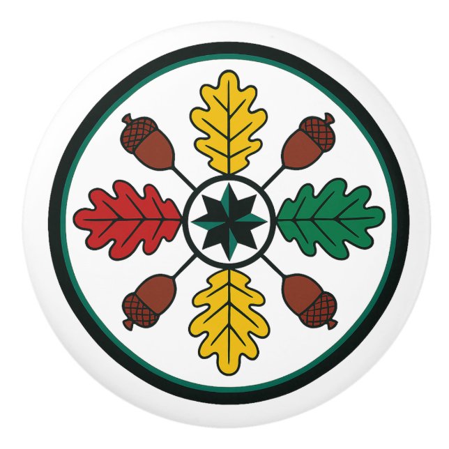 Hex Sign Pennsylvania Dutch Oak Löv Ceramic Knob Knopp (Framsidan)