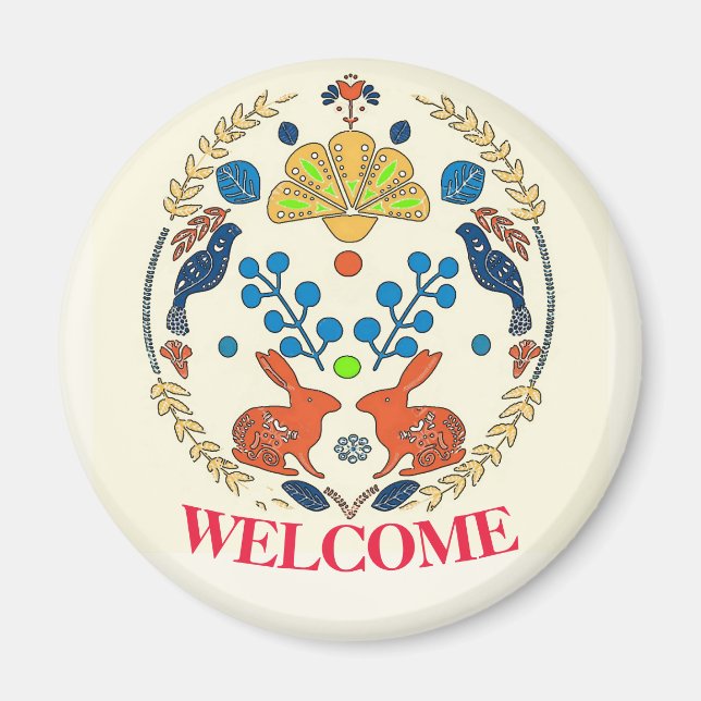 Hex Sign Polish Welcome Rabbits Magnet (Framsidan)