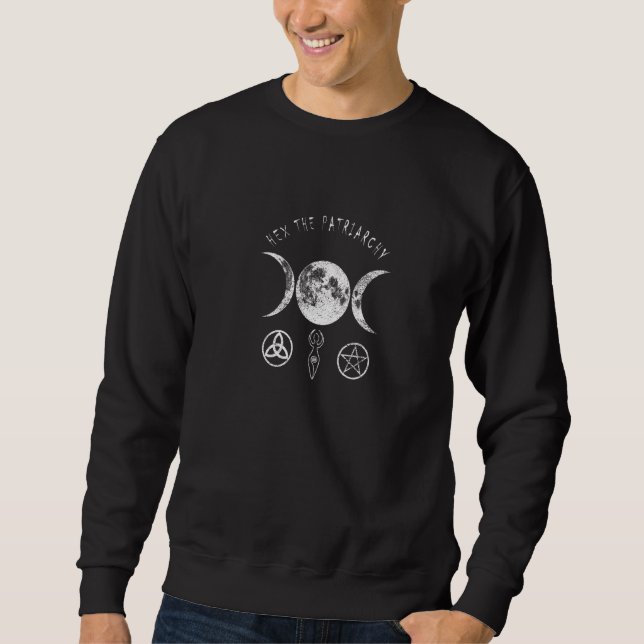 Hex the Patriarchy Femenist Wiccan Symbols Måne Lång Ärmad Tröja (Framsida)