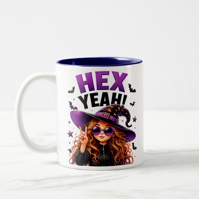 Hex Yeah Rolig Häxa Halloween Magi Citat Två-Tonad Mugg (Vänster)