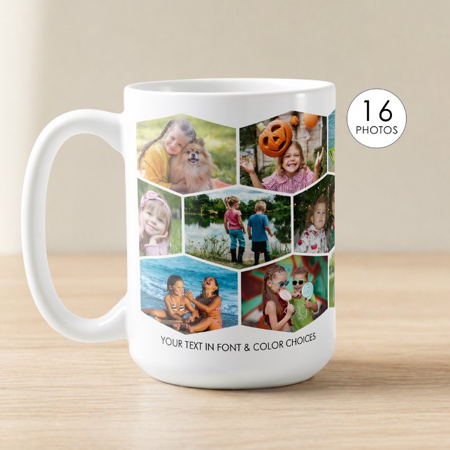 Hexagon 16 Bildcollage Mönster Wrap Personlig Kaffemugg (Skapare uppladdad)