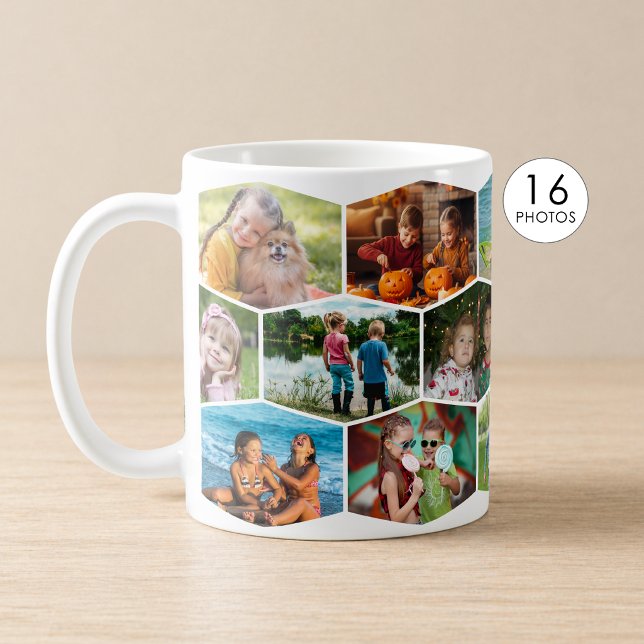 Hexagon 16 Fotokollage Modernt Mönster Wrap Kaffemugg (Skapare uppladdad)