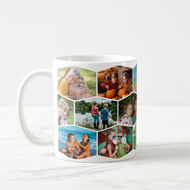 Hexagon 16 Fotokollage Modernt Mönster Wrap Kaffemugg (Vänster)