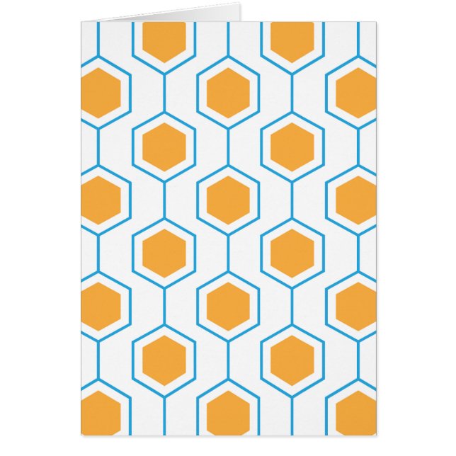 Hexagon abstrakt geometrisk mönster i orange blå hälsningskort (Framsidan)