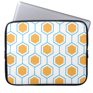 Hexagon abstrakt geometrisk mönster i orangeblå laptop fodral