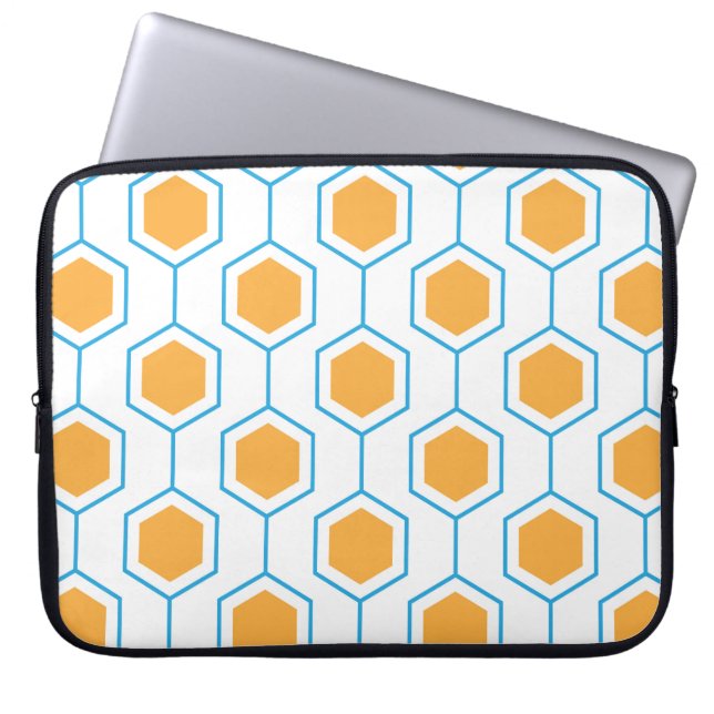Hexagon abstrakt geometrisk mönster i orangeblå laptop fodral (Framsidan)