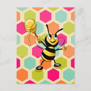 Hexagon Background with honey Bee Vykort